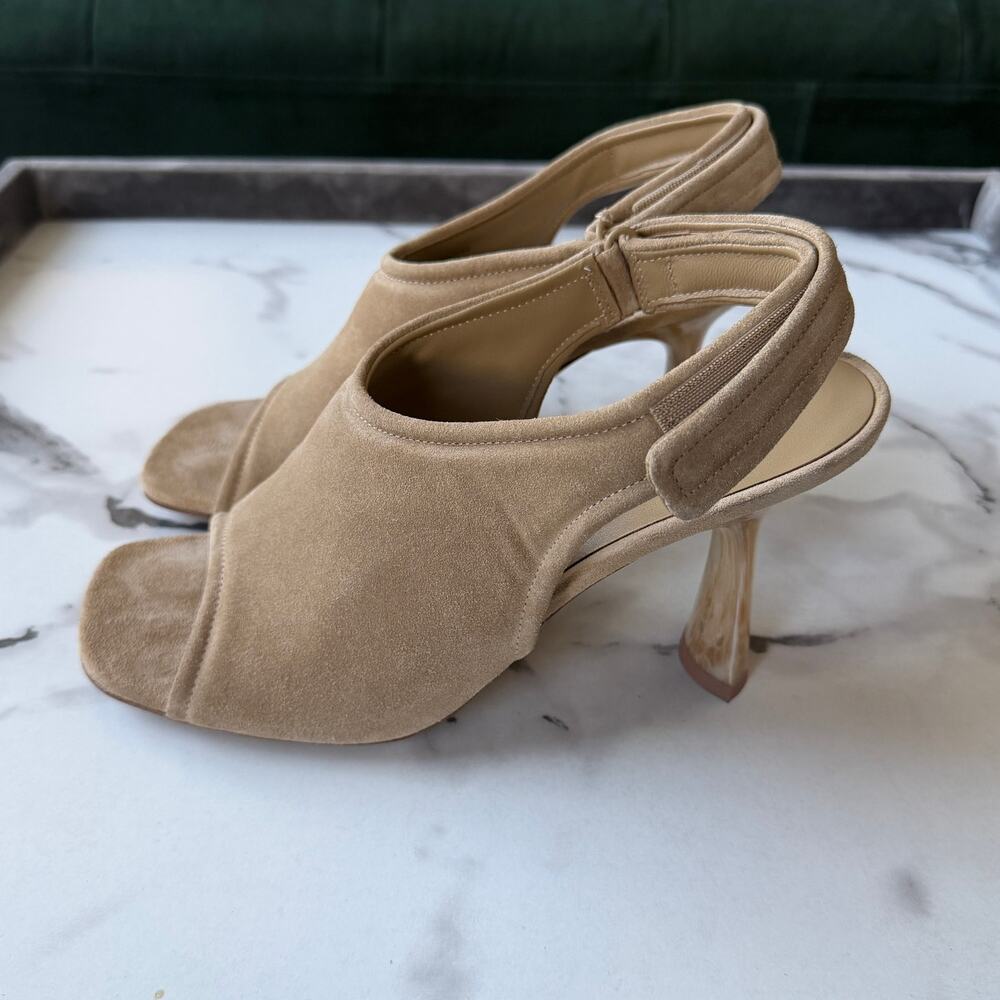 Vince Quest Beige Suede Slingback Marble Heel Sandals Size 9.5 - Picture 5 of 9